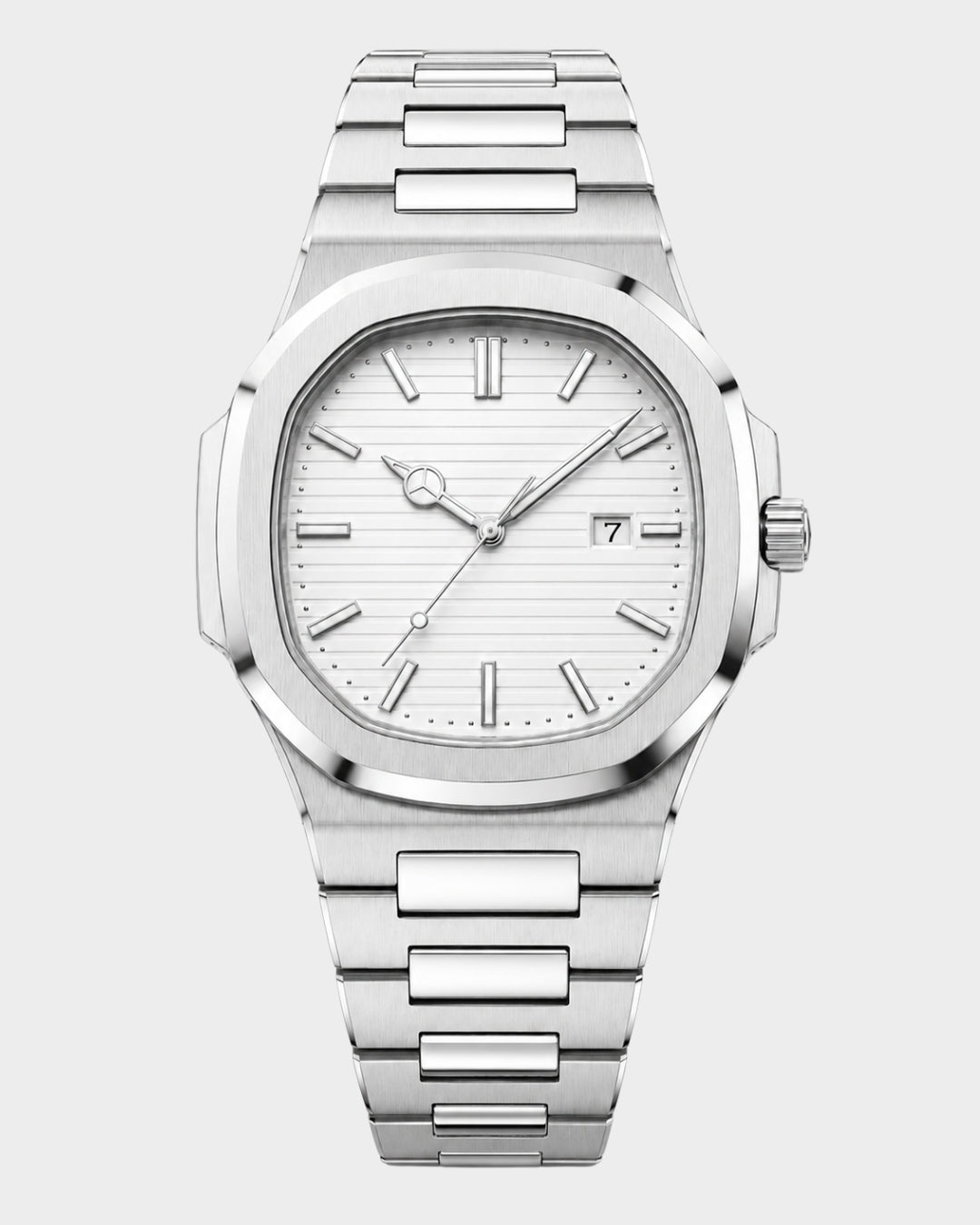Image of William Corbier CREST Alpine men's white dial steel watch, front view