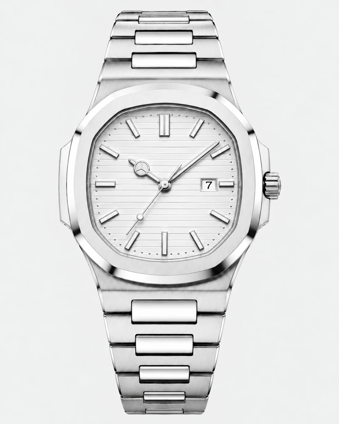 William Corbier CREST Alpine men's white dial steel watch, front view