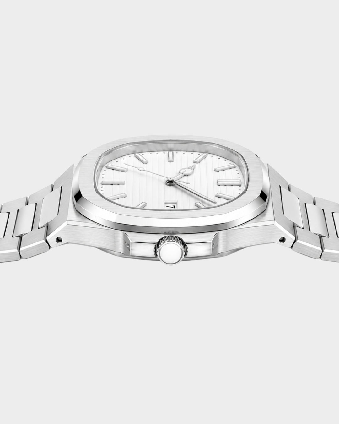 Image of William Corbier CREST Alpine men's white dial steel watch, side profile