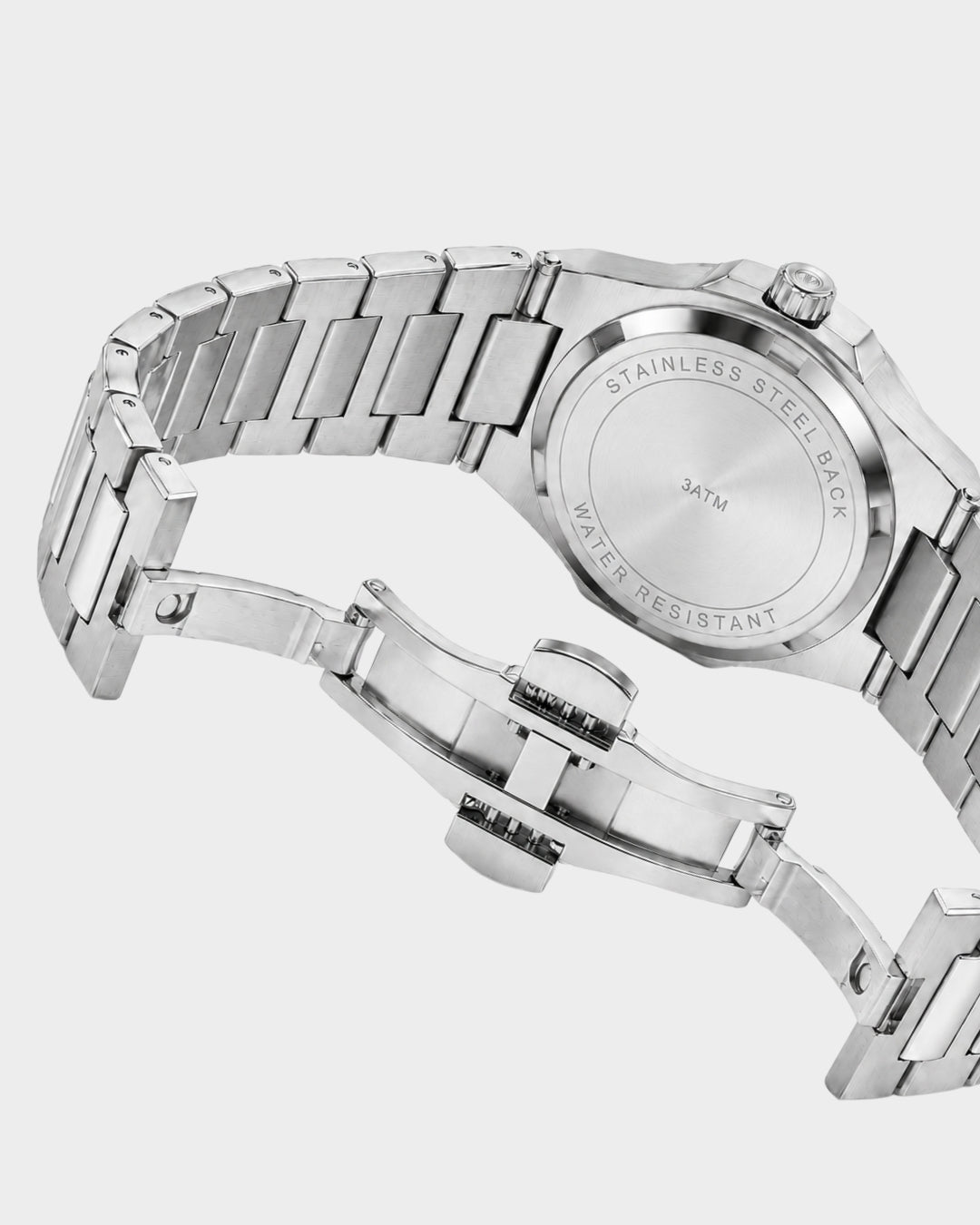 Image of William Corbier CREST Emerald men's green dial steel watch, case back and bracelet clasp