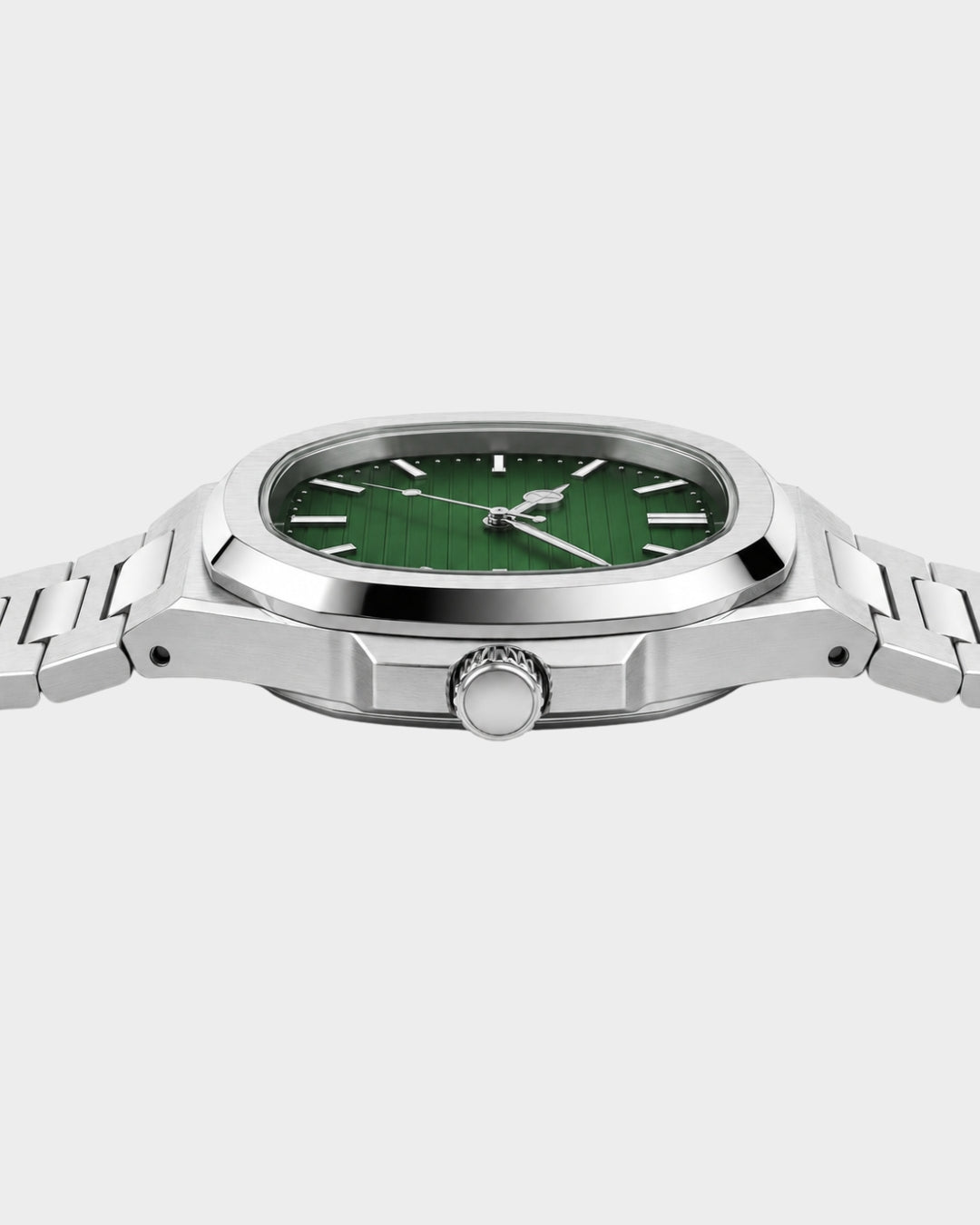 Image of William Corbier CREST Emerald men's green dial steel watch, side profile