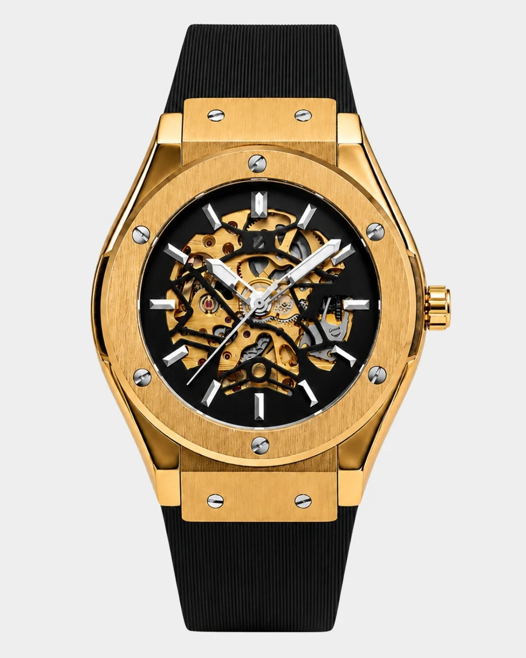 Image of William Corbier MACH Imperial Gold men's automatic skeleton watch, front view
