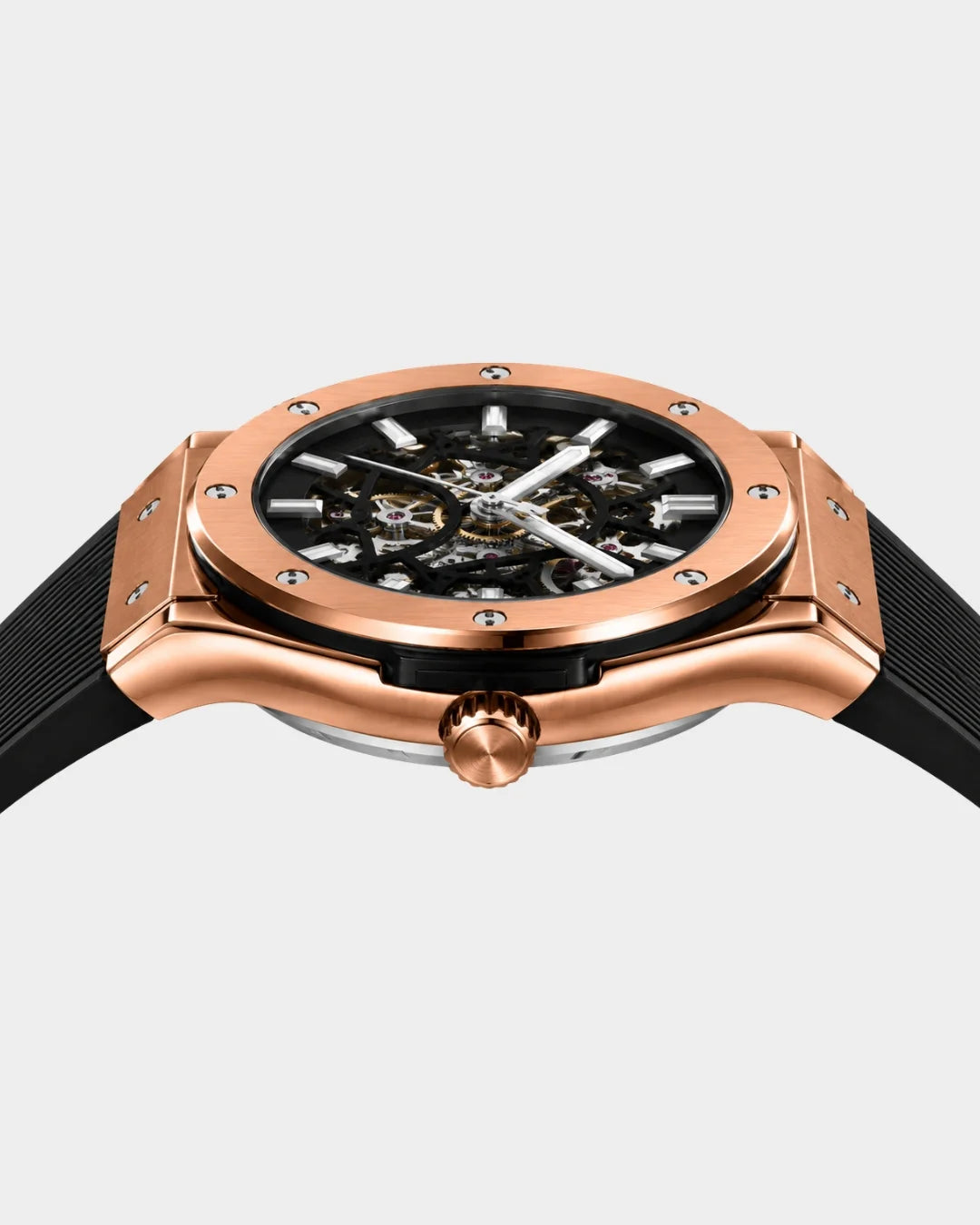 Image of William Corbier MACH Rose Noir men's automatic skeleton watch, side profile