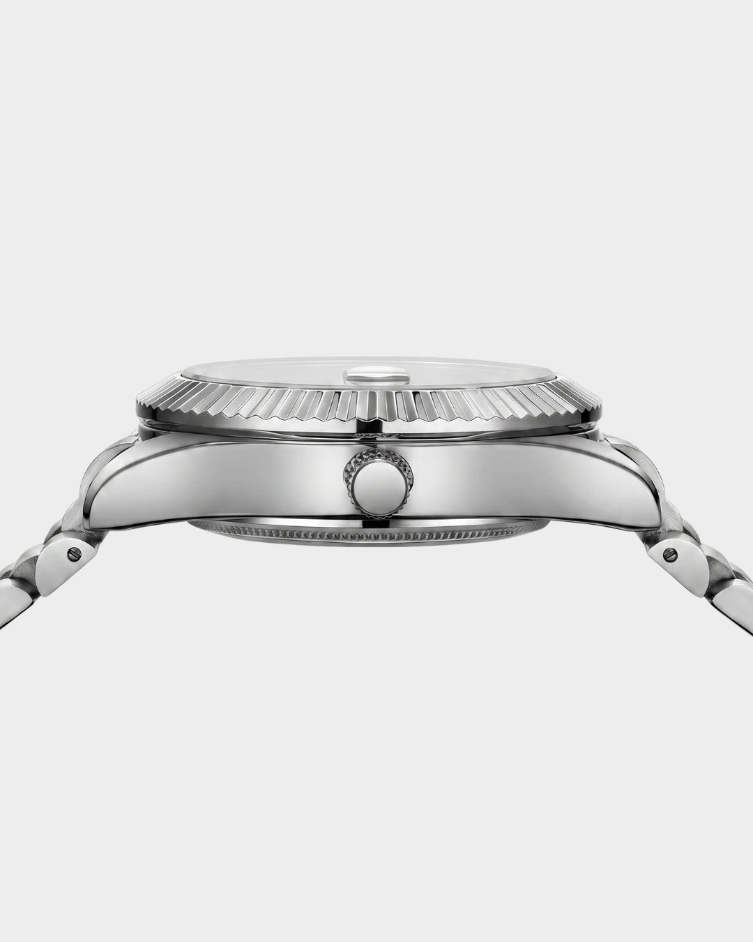 Image of William Corbier NOBLE Alpine men's white dial day-date watch, side profile