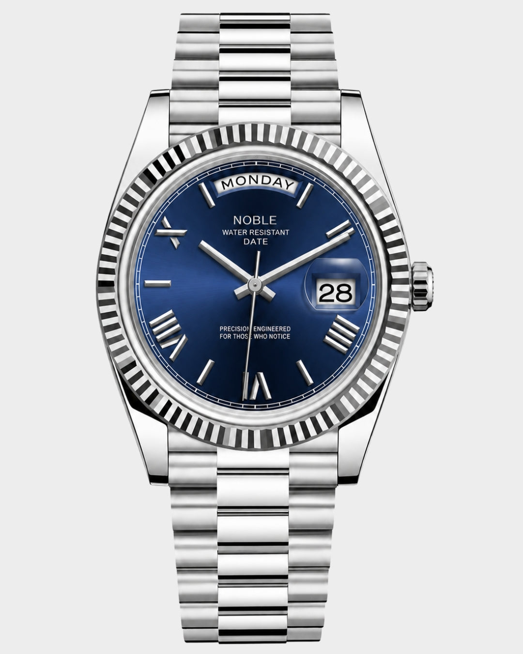 William Corbier NOBLE Dark Azure men's blue dial day-date watch, front view