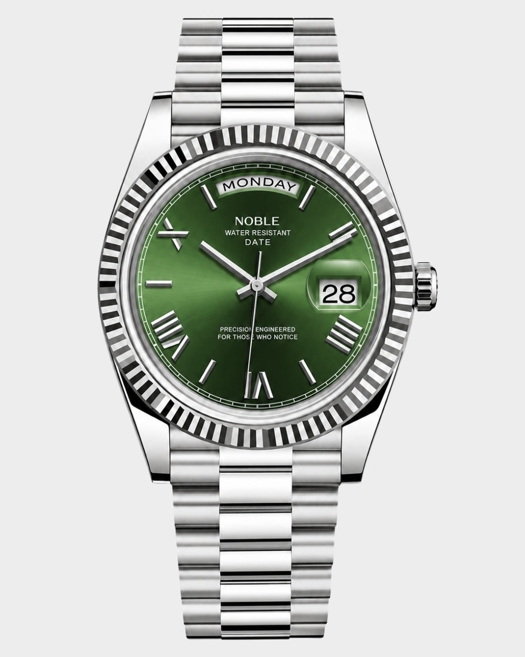 Image of William Corbier NOBLE Emerald men's green dial day-date watch, front view