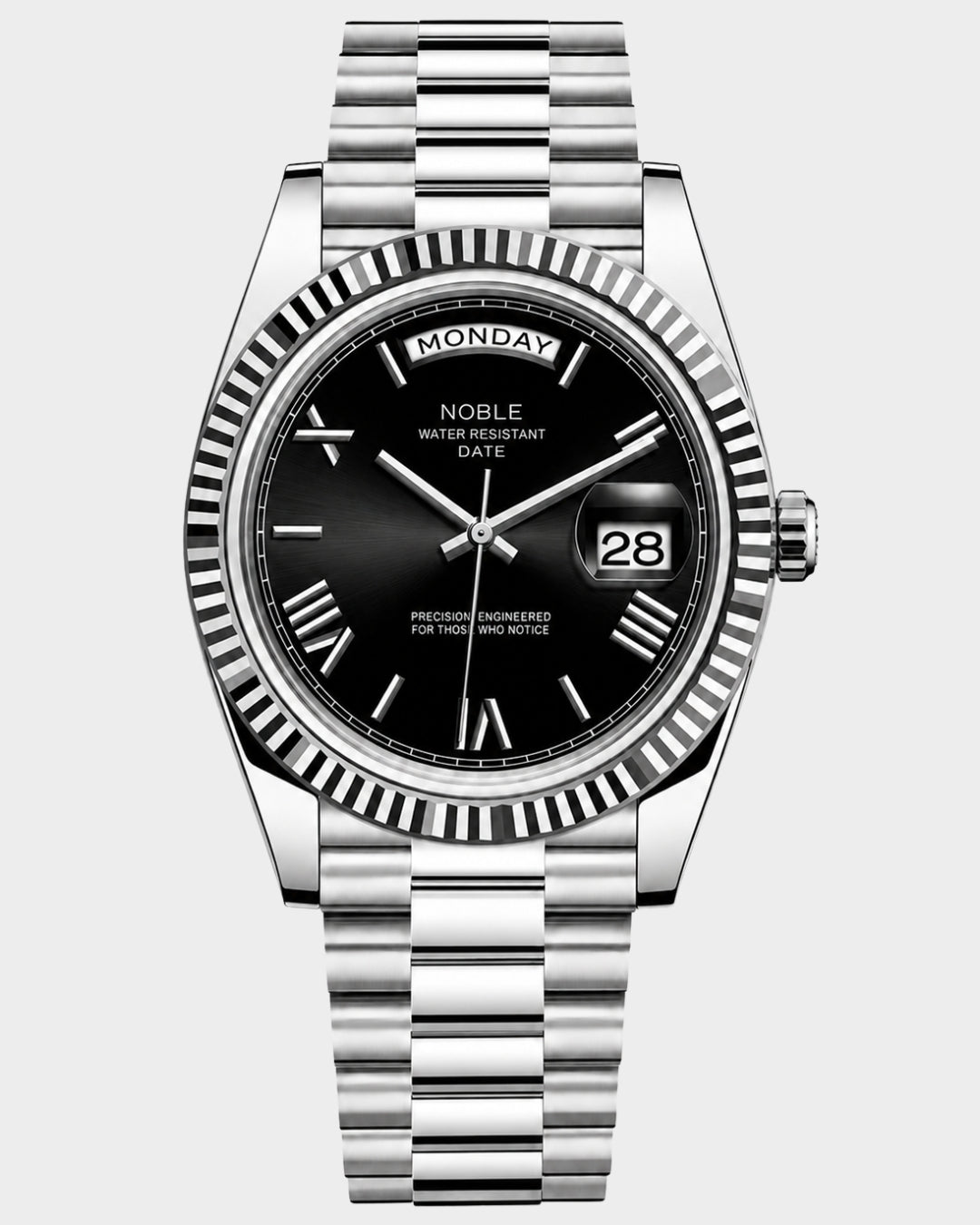 Image of William Corbier NOBLE Obsidian men's black dial day-date watch, front view
