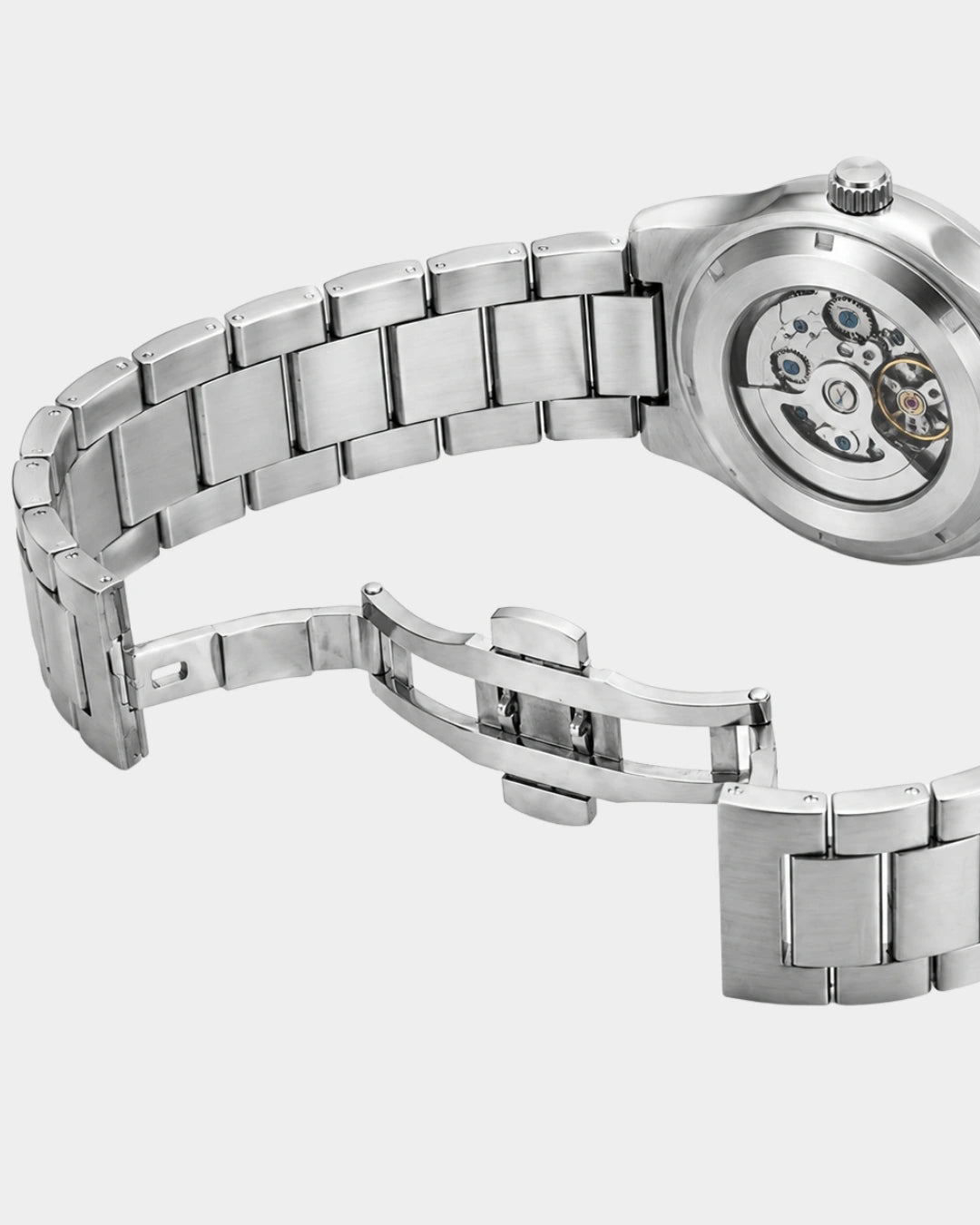 William Corbier PIVOT Alpine men's automatic skeleton watch, bracelet with the butterfly clasp open