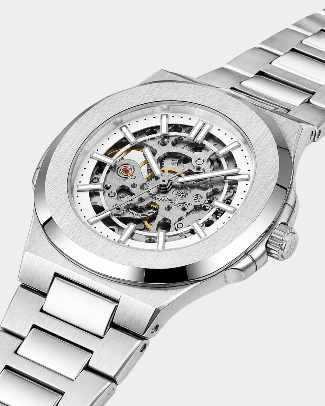 Image of William Corbier PIVOT Alpine men's automatic skeleton watch, close-up of the skeleton dial