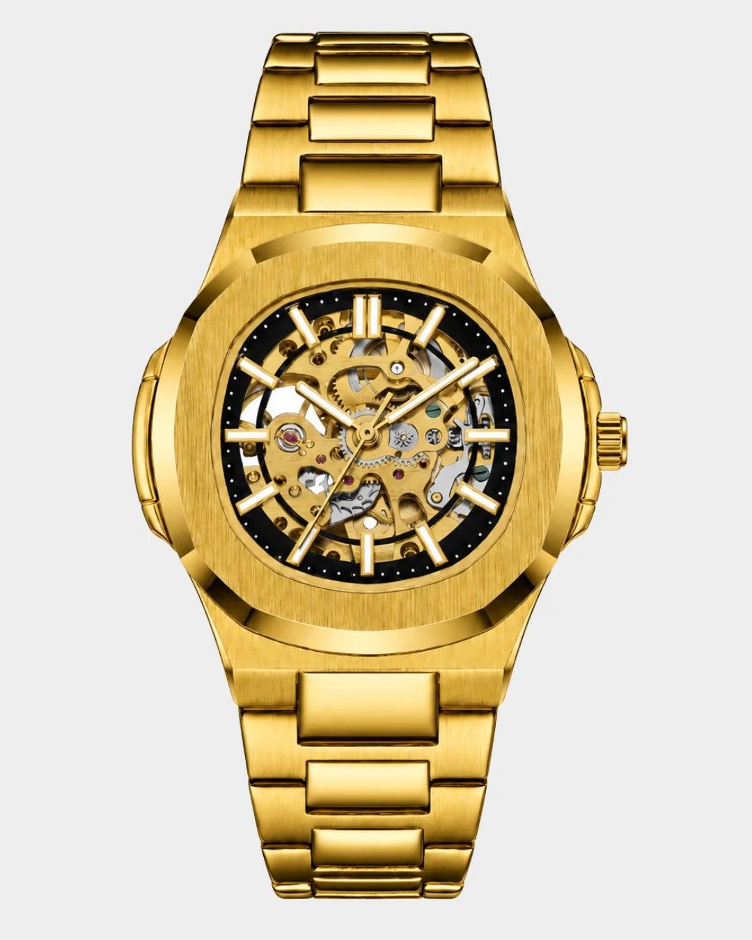 William Corbier PIVOT Imperial Gold men's automatic skeleton watch, front view