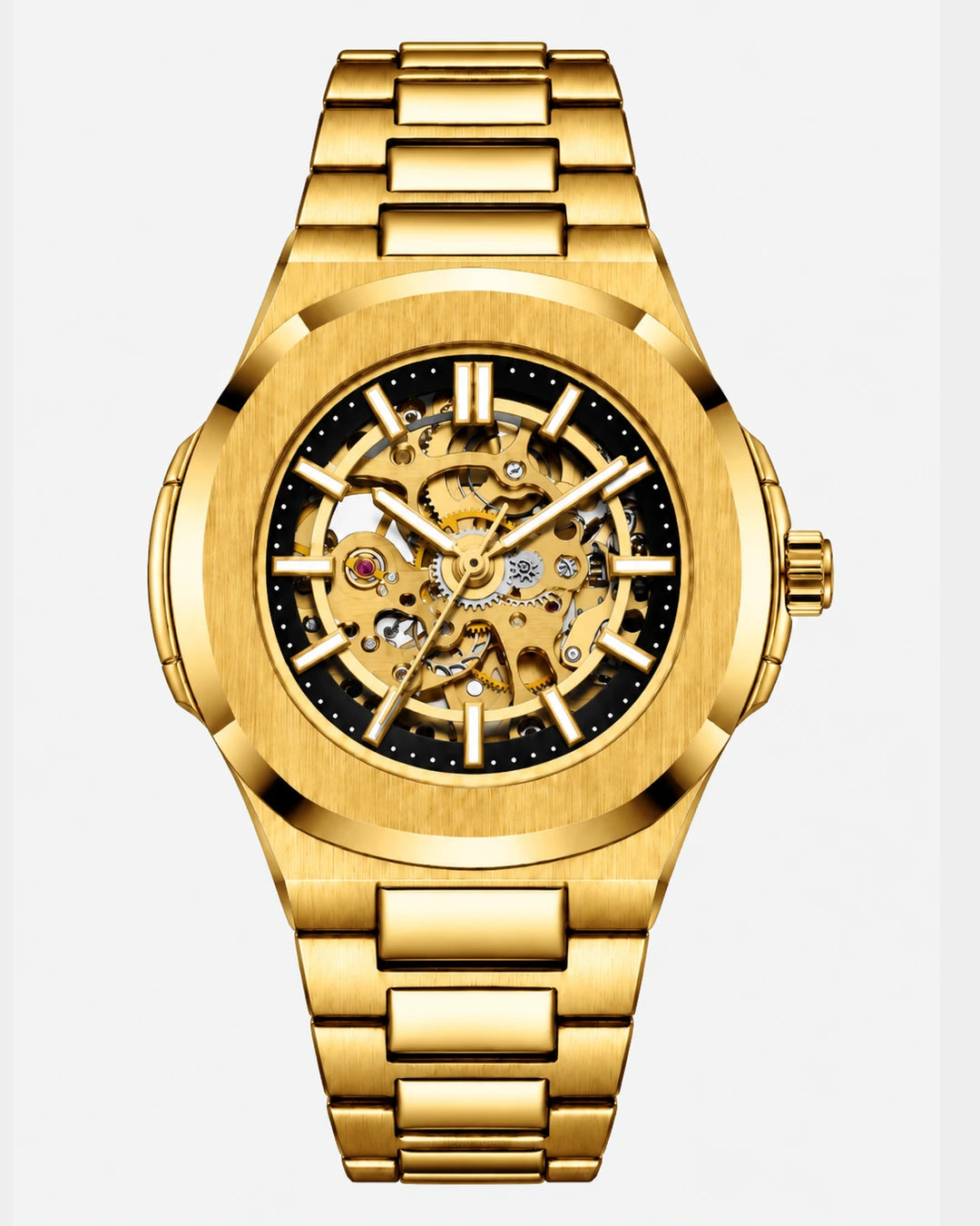 Image of William Corbier PIVOT Imperial Gold men's automatic skeleton watch, front view
