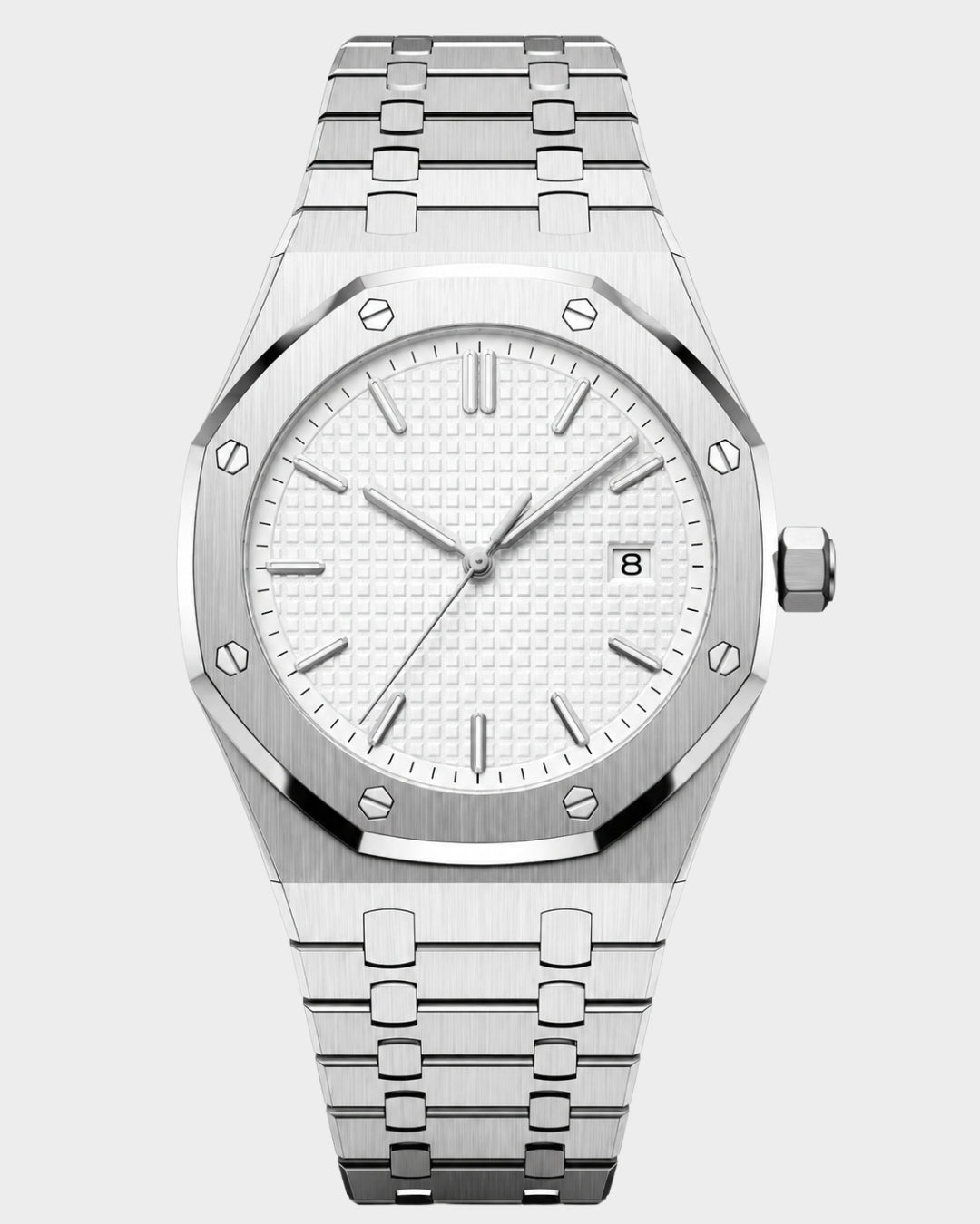 Image of William Corbier RIDGE Alpine men's white dial steel watch, front view