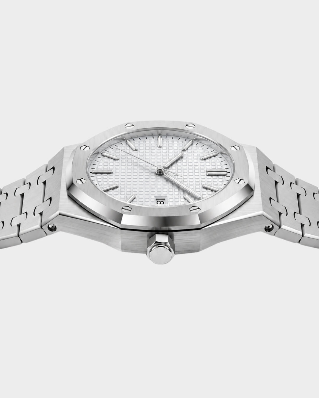 William Corbier RIDGE Alpine men's white dial steel watch, side profile