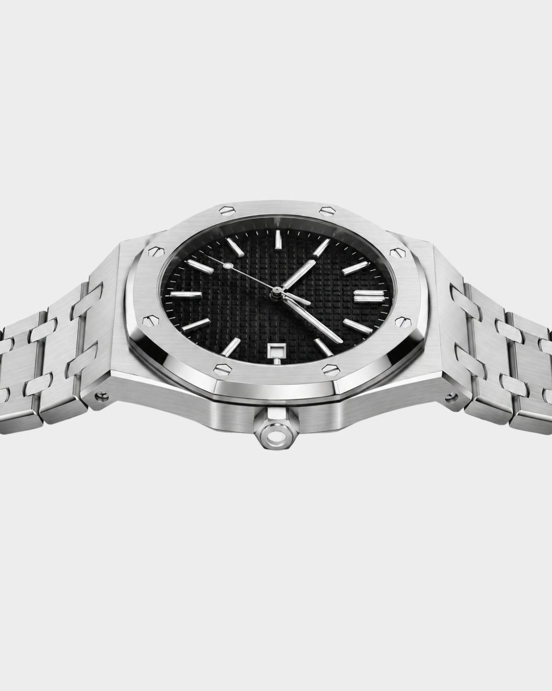 William Corbier RIDGE Obsidian men's black dial steel watch, side profile