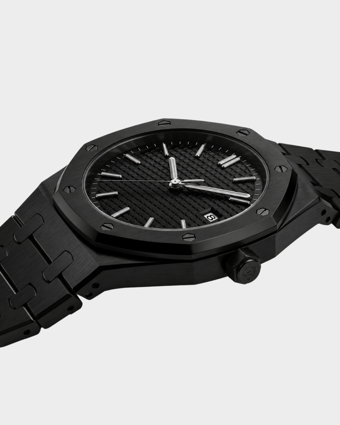 Image of William Corbier RIDGE Onyx men's black dial steel watch, side profile