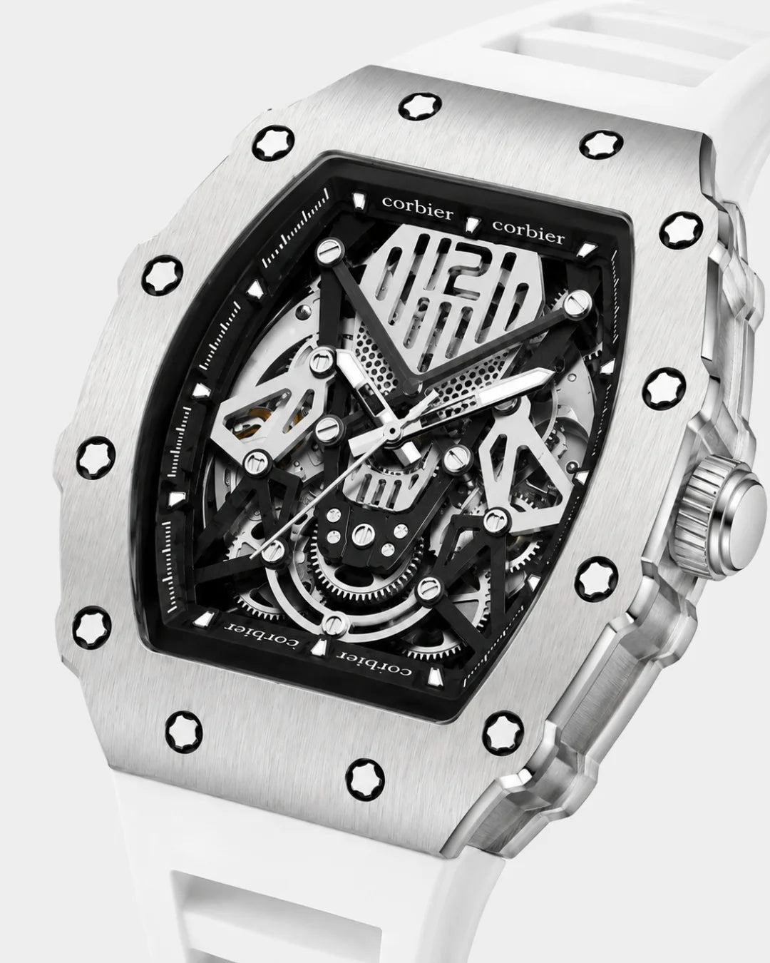 Image of William Corbier SURGE Alpine men's automatic skeleton watch, close-up of the dial