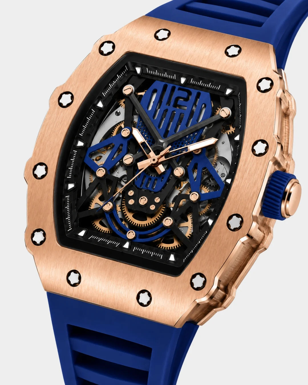 Image of William Corbier SURGE Atlantic men's automatic skeleton watch, close-up of the dial